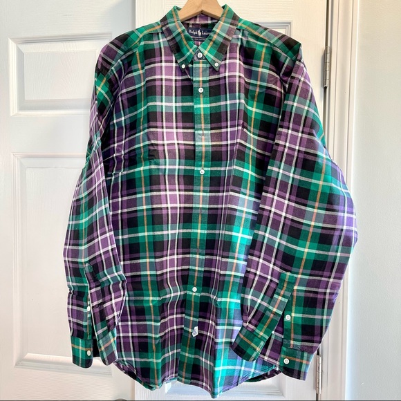 Ralph Lauren Purple Green Plaid Button Down Long Sleeve Men’s Shirt Size XXL 2XL - Picture 2 of 10